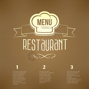 餐厅咖啡厅菜单与厨师帽标签条纹背景矢量插图图片