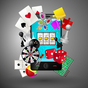休闲视频体育赌场游戏图标与手机矢量插图图片