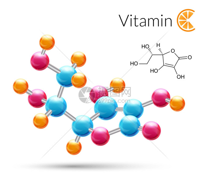 维生素C三维分子化学科学原子结构海报矢量图图片