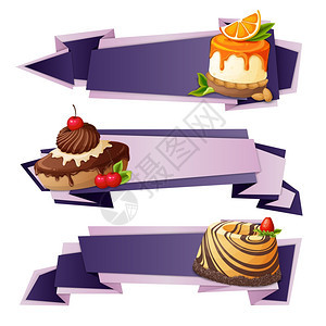 装饰糖果食品纸横幅橙色布丁巧克力蛋糕甜点孤立矢量插图图片