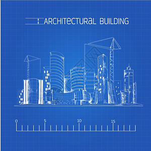 现代住宅城市商业区建筑工业大厦城市景观建筑技术绘制蓝图矢量插图图片