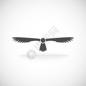 鹰翱翔高空展开翅膀象征精神力量力量纹身图标黑色抽象矢量插图背景图片