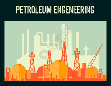 石油工业石油工厂海报与工业建筑矢量插图图片