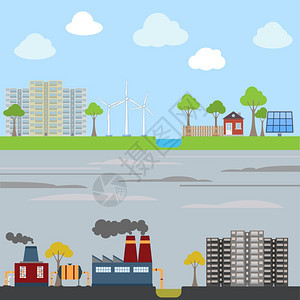 工业生态节约健康城市矢量图图片