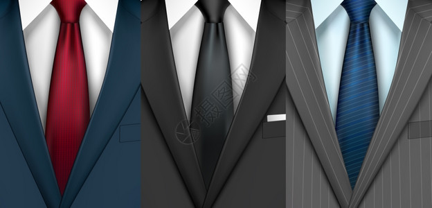 商人老板黑色现代风格经典办公套装系列与衬衫彩色领带矢量插图图片