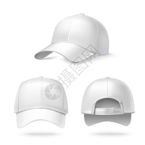 真实的背侧视图白色棒球帽隔离白色背景矢量插图图片