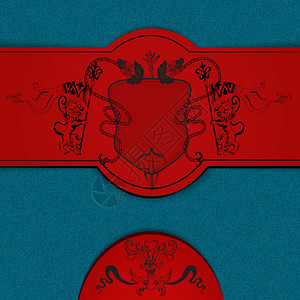 纹章彩色素描背景与冠盾章狮子与矢量插图图片