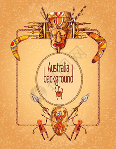 澳大利亚土著部落民族艺术彩色素描背景矢量插图图片
