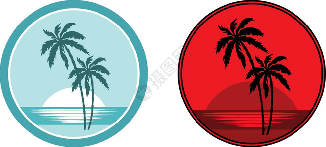 热带海滩棕榈树章图片