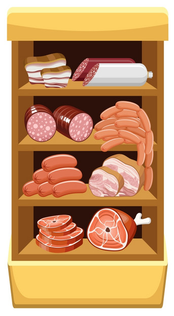 肉制品的架子肉类市场矢量图片