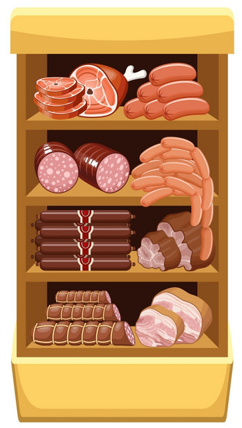 肉制品的架子肉类市场矢量图片