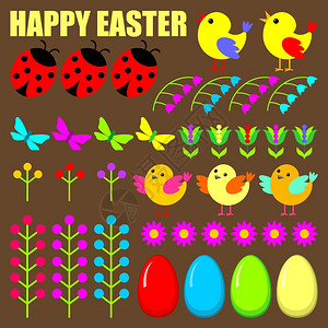 套复活节彩蛋,动物花矢量插图背景图片