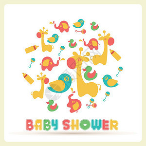 婴儿淋浴庆祝活动婴儿淋浴男孩女孩出生问候庆祝矢量背景图片