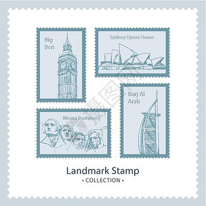 城市邮政邮票收集城市邮政邮票收集矢量背景图片