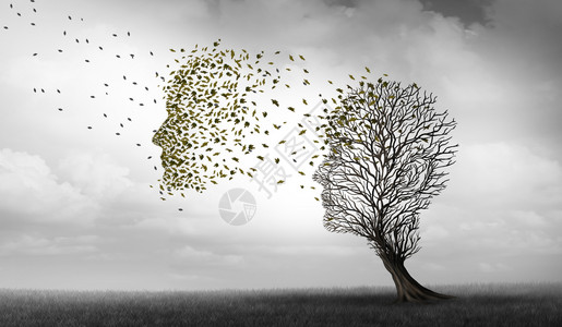 树头阿尔兹海默斯和痴呆症关于记忆丧失疾病和脑的概念将记忆作为具有3d插图元素的神经学和精问题的一个阿尔茨海默体健康象征背景