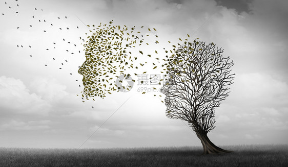 阿尔兹海默斯和痴呆症关于记忆丧失疾病和脑的概念将记忆作为具有3d插图元素的神经学和精问题的一个阿尔茨海默体健康象征图片