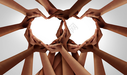 爱和团结伙伴关系作为不同人群的心手相互交织在一起形成个包容和支持的象征成为团队合作和结的象征图片