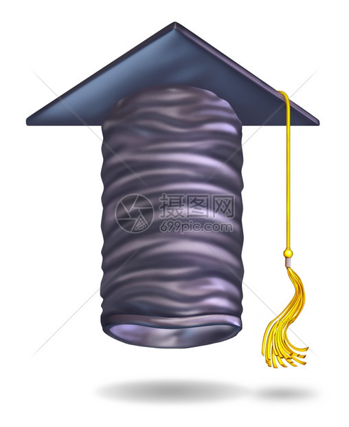 高等教育概念其毕业上限或迫击板的形状是箭头作为大学或在白种背景的职业晋升中取得成功的象征图片