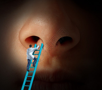 鼻科医疗护理概念是如果需要进行犀利板手术或整形则由医生爬上梯子进行检查并对可能因感染或鼻腔炎病而呼吸困难的人进行诊断图片