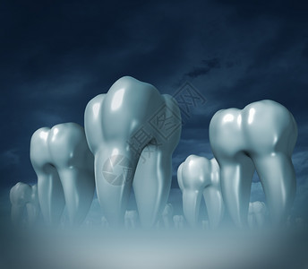口腔卫生的牙科护理和医疗齿健康象征其保环境是深雾背景上巨大的三维摩尔牙图片