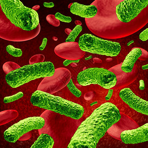 细菌血液感染或败血症作为医学说明代表人体内绿色病原的疾攻击健康的红细胞作为疾病和治愈的保健标志图片