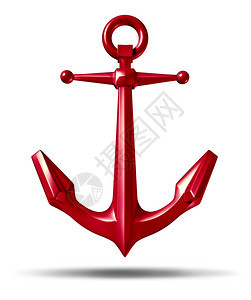 红锚在白色背景上以金属重海结构作为洋图标代表力量的可靠和稳定背景图片