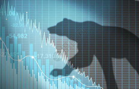 金融危机概念和股市下跌商业概念作为显示损失的经济图表用熊的阴影作为三个插图风格中损失和价下跌的隐喻图片