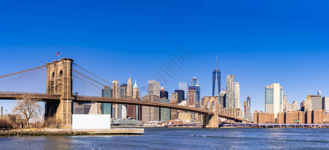 broklyn桥与下曼哈顿摩天大楼的城景天际线高清图片素材
