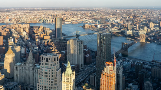 纽约州美国等地的布鲁克林桥曼哈顿和威廉斯堡的布鲁克林市风景商业高清图片素材