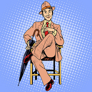 优雅的男子坐在凳上优雅的男坐在伞上高清图片