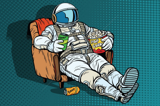 穿着宇航服吃零食的人图片