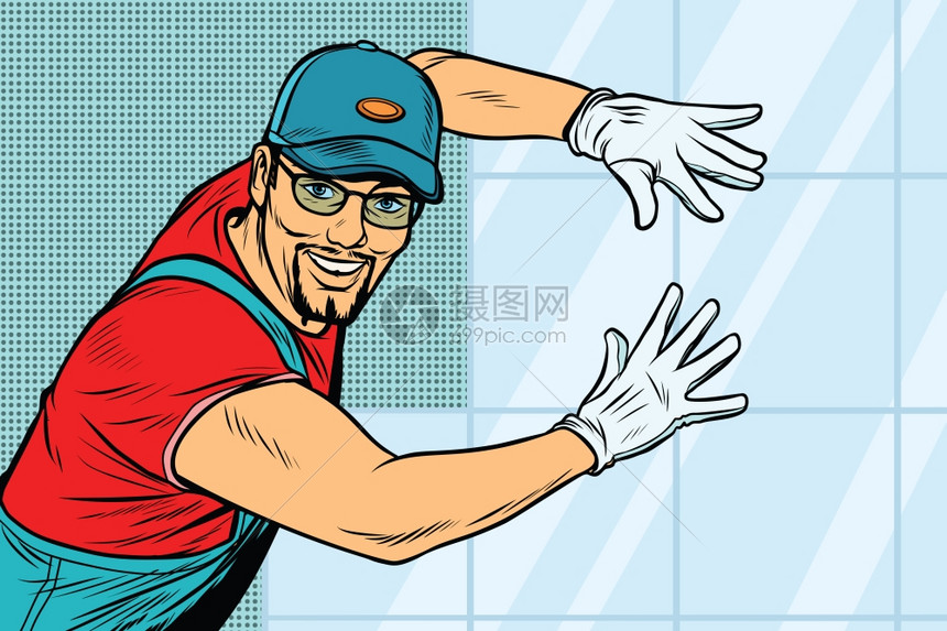 建筑工人贴瓷砖矢量插画