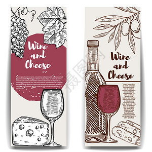 红酒和奶酪横幅模板菜单海报传矢量插图的设计元素图片