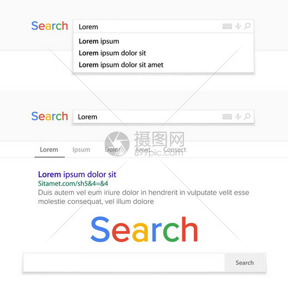 查找列字段矢量搜索引擎浏览器窗口模板弹出列表搜索结果uix设计和网站的元素搜索栏字段矢量搜索引擎浏览器窗口模板弹出列表ui设计元图片
