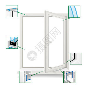 经典的塑料窗口矢量白色窗口框架配置文件打开现实的窗口插图图片
