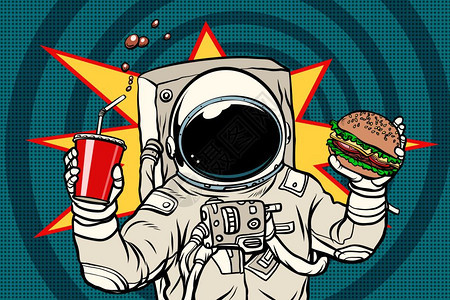 带汉堡和饮料的宇航员图片
