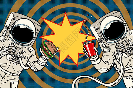 波普艺术两名宇航员正在吃午餐 图片