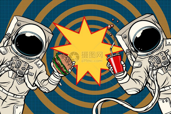 波普艺术两名宇航员正在吃午餐 图片