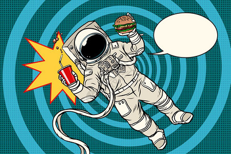 流行艺术宇航员和快餐食品图片