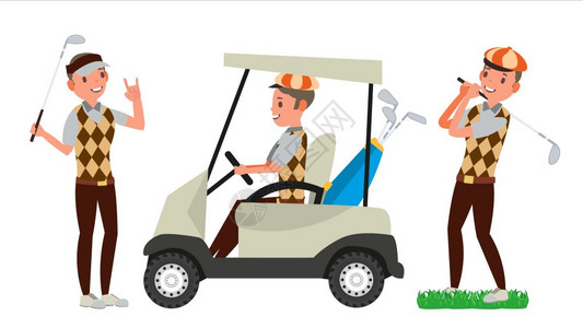 职业高尔夫球运动员矢量打高尔夫卡通人物图片