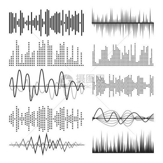 音乐声波脉冲抽象矢量音频技术脉冲或响图表等波图片