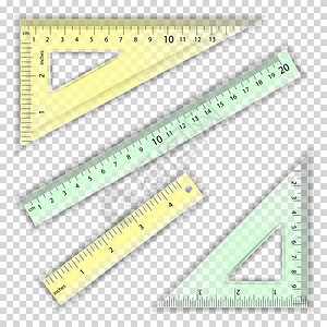 透明标尺和三角厘米和英寸测量工具图片