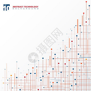 蓝色和红几何线点矢量背景图片