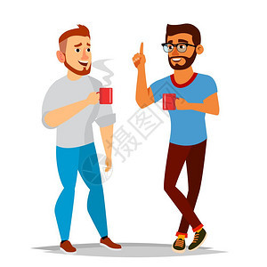 两个男士喝水对话插画图片
