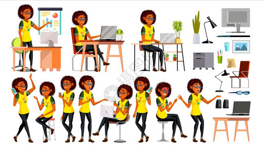 商业公司非裔女职员动画元素合集图片