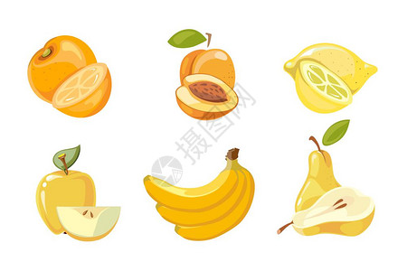 黄色水果橙子杏柠檬香蕉梨子矢量元素图片