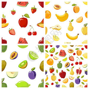 各种矢量水果无缝模式彩色热带水果插图的背景图片