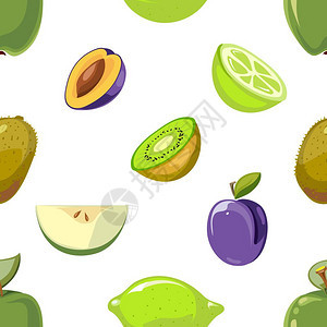 白色背景的绿和蓝水果无缝模式矢量插图图片