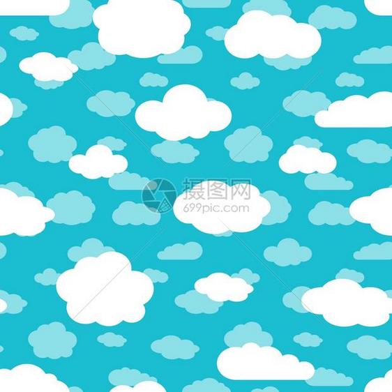 装饰重复的蓝天白云背景矢量图案图片
