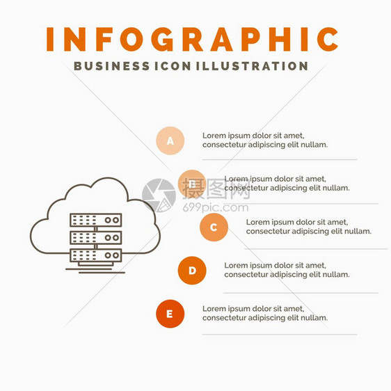 用于网站和演示的云存储计算数据流程信息图模板图片